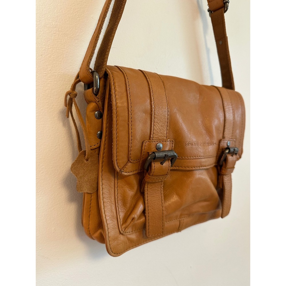 Spikes & Sparrow Cognac Brown Leather Crossbody Messenger Bag - Picture 4 of 9